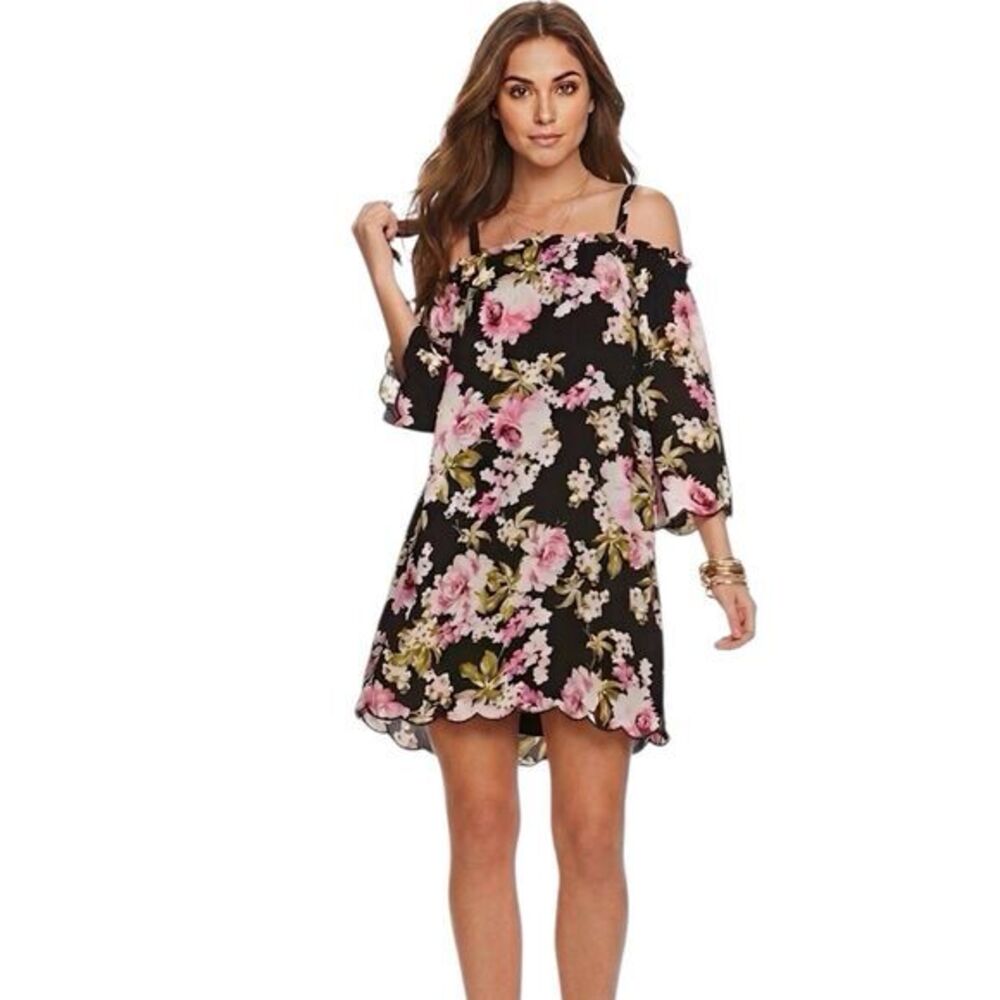 Lily Rose Womens Dress Cold Shoulder Floral Size Small Mini Botanical Casual